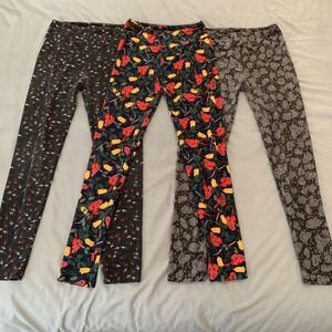 LuLaRoe Leggings Womens One Size Lot of 3 Bird Christmas Koala Airplane‎ Pattern